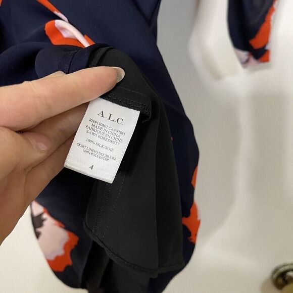 NEW! A.L.C. navy blue floral silk flowy dress size US 4 - Picture 4 of 6